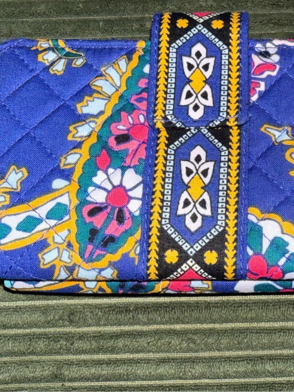 Vera Bradley Quilted Blue Floral Snap Wallet with Multicolor Trim